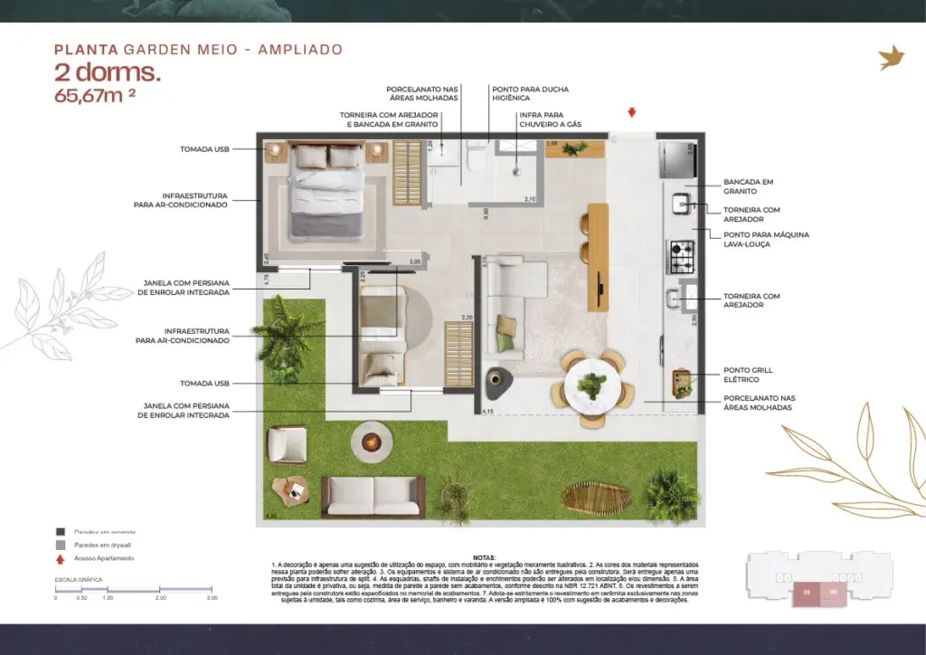 011 Brooklin Residence, planta garden meio ampliado de 2 dormitórios