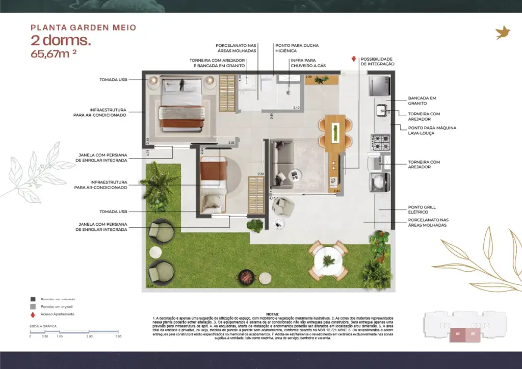011 Brooklin Residence, planta garden meio de 2 dormitórios