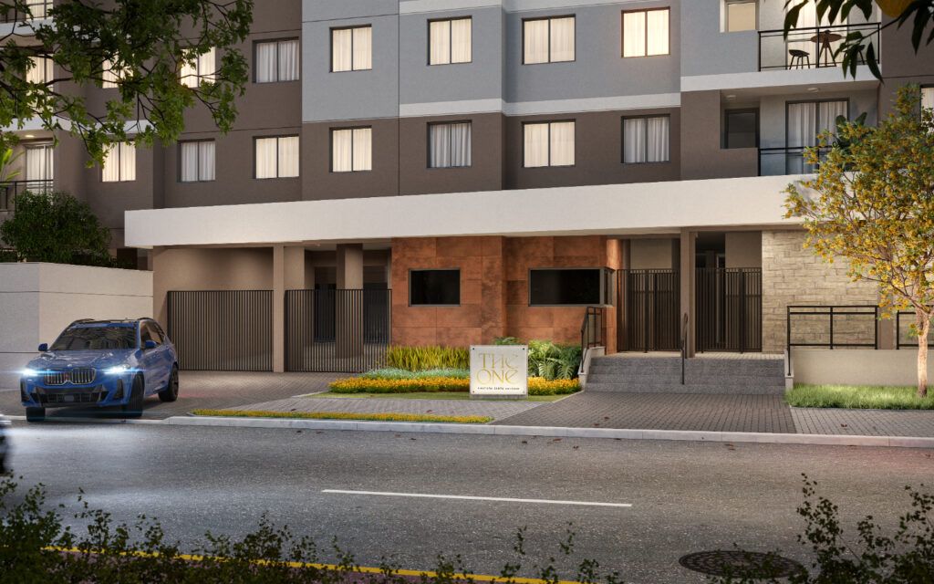 Alto Chácara Santo Antônio, fachada e entrada do empreendimento vista da rua