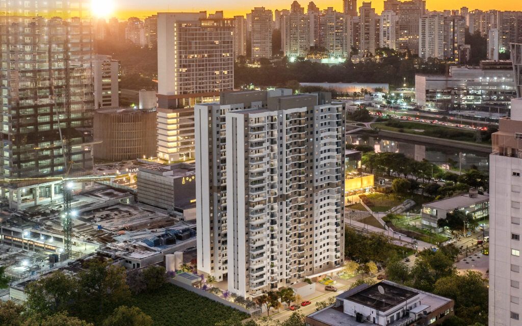 Alto Chácara Santo Antônio, vista aérea do bairro ao entardecer