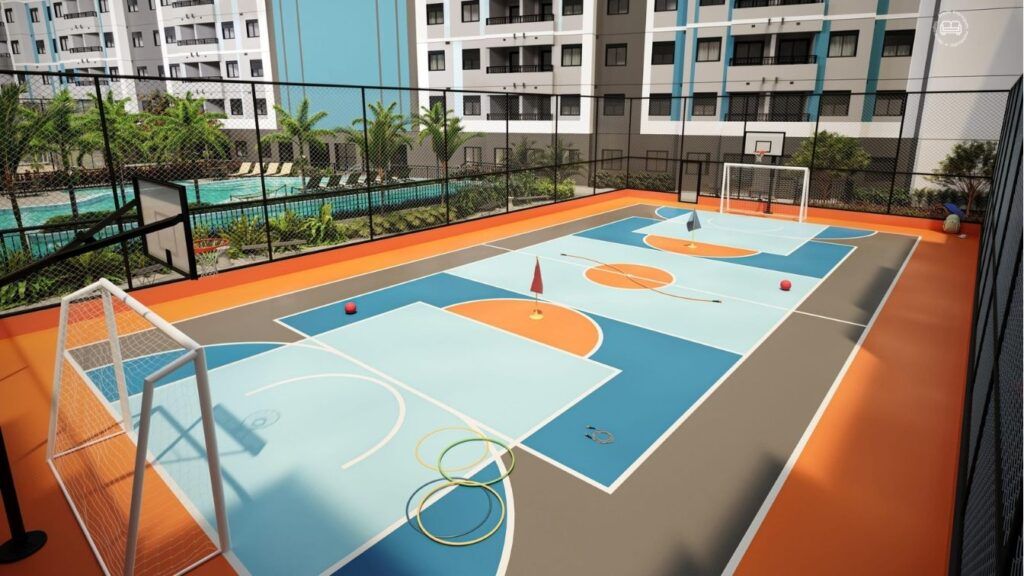 Vinx Jurubatuba Home Resort, quadra poliesportiva com cesta de basquete e trave