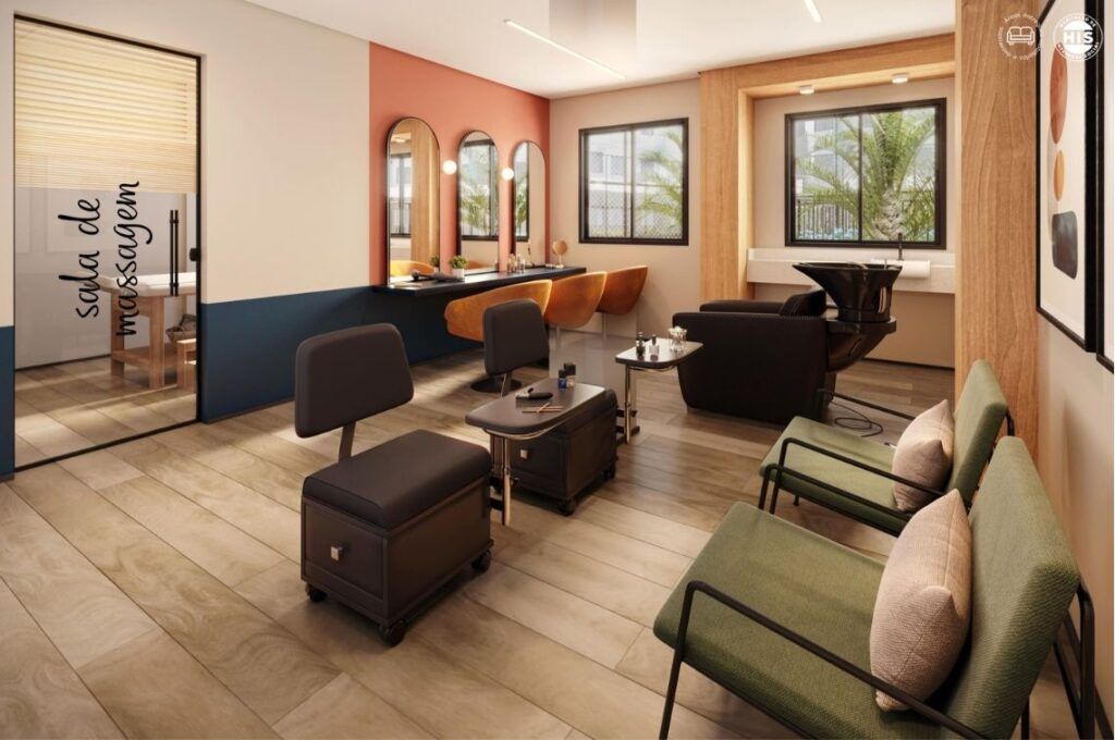 Vinx Jurubatuba Home Resort, lounge de convívio com poltronas e sofá