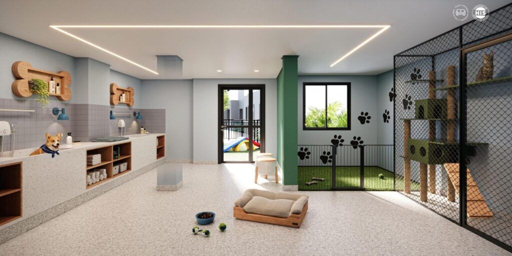 Vinx Jurubatuba Home Resort, pet care com bancada de banho e área de recreação cercada