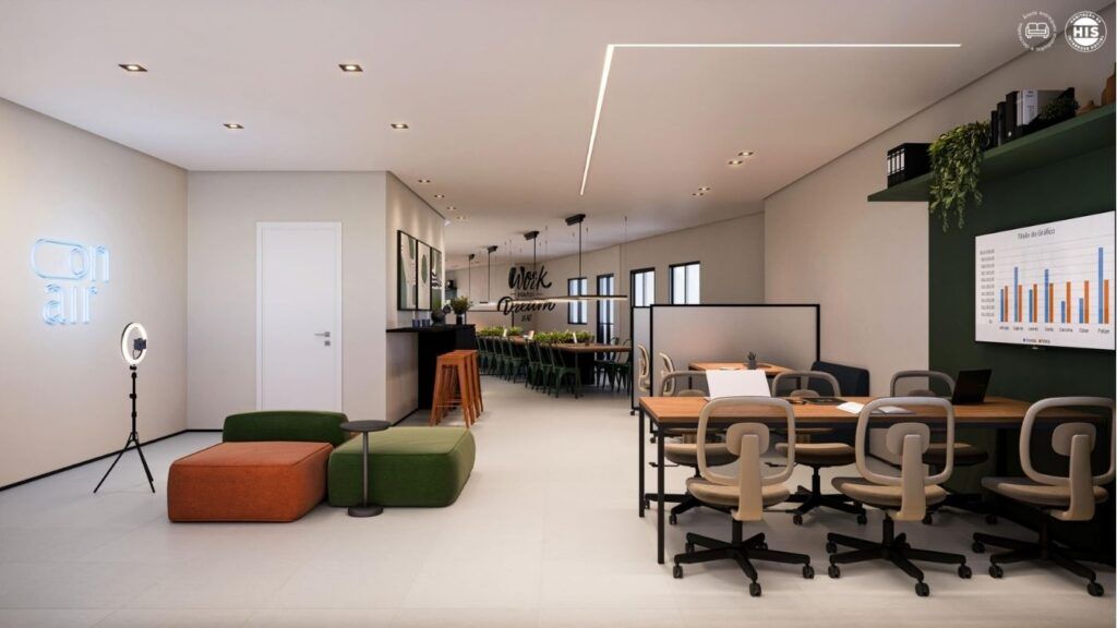 Vinx Jurubatuba Home Resort, coworking com mesa de reunião e área de estar