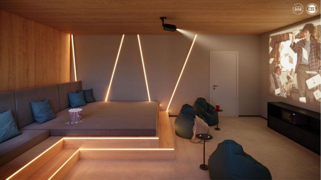 Vinx Jurubatuba Home Resort, sala de cinema com projeção e sofá