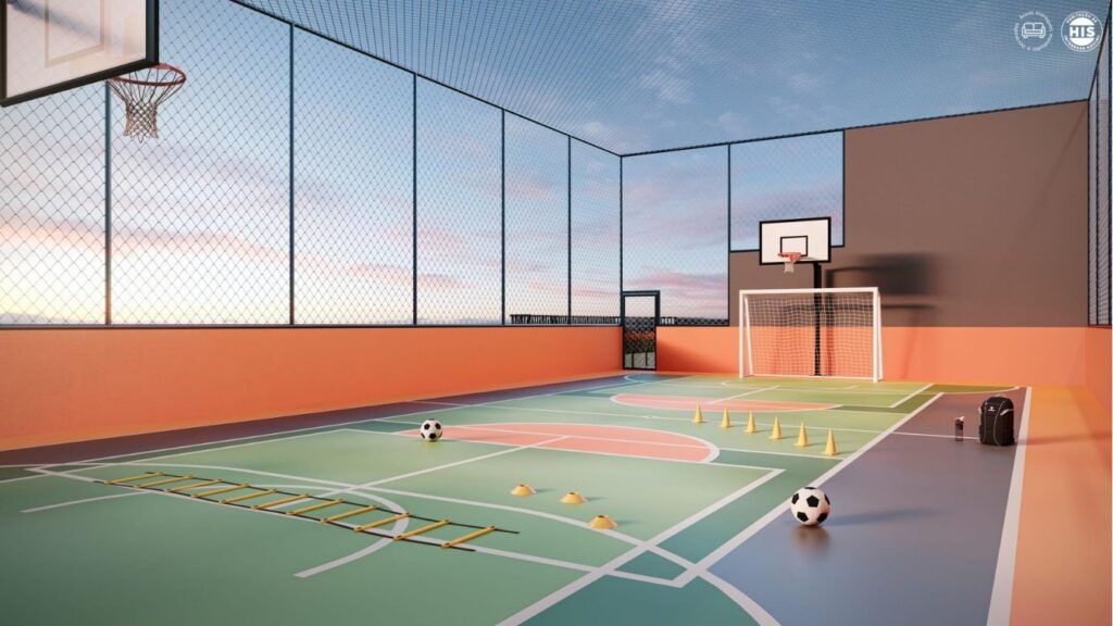 Vinx Jurubatuba Home Resort, quadra poliesportiva com trave e cesta de basquete