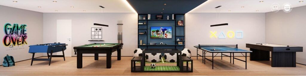 Vinx Jurubatuba Home Resort, sala de jogos com mesa de sinuca, tênis de mesa e videogame