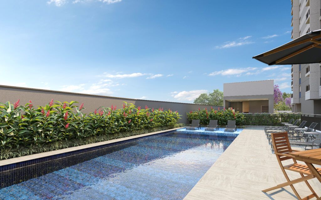 Praça Santo Antônio, piscina com deck e espreguiçadeiras