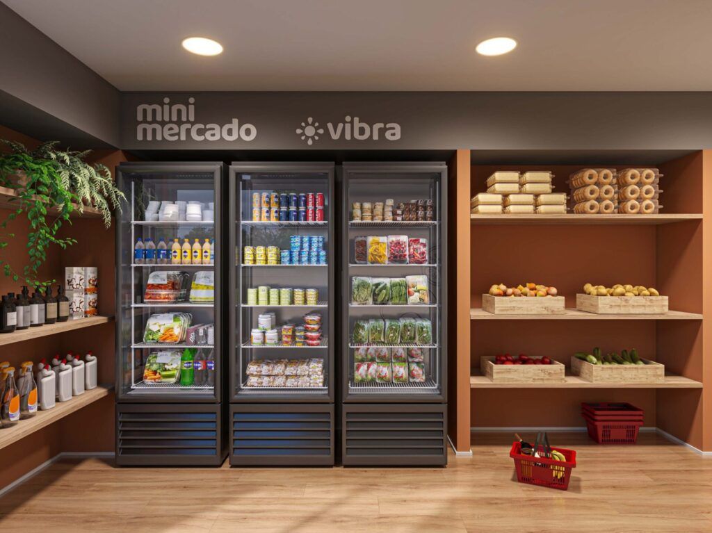 Vibra Nações Unidas, minimercado autônomo com geladeiras e prateleiras