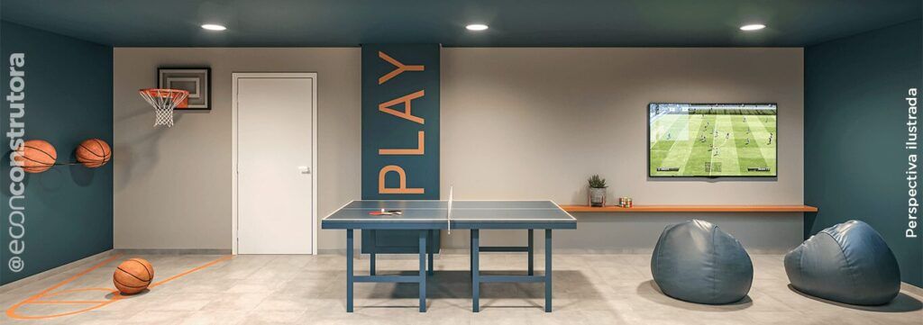 TEE Marajoara, sala de jogos com tênis de mesa e pufes