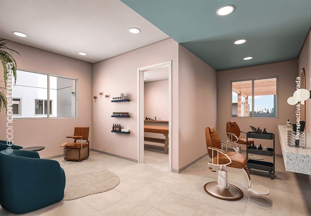TEE Marajoara, espaço beauty com poltronas e bancada