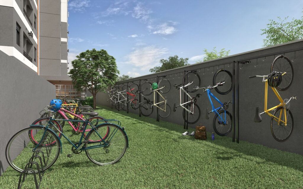 VINX Bresser Mooca, bicicletário com suportes e gramado