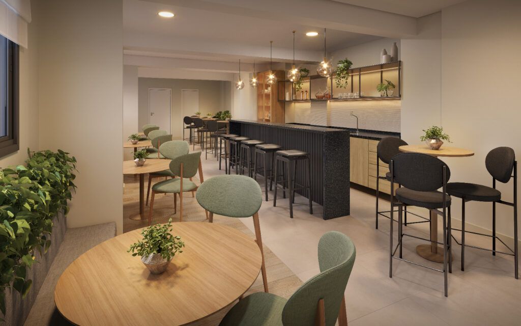 Modern Mooca, espaço gourmet com mesa e bancada