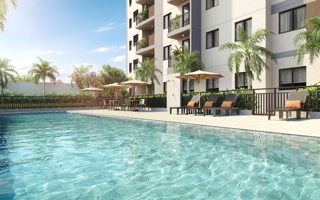 Modern Mooca, piscina com deck e paisagismo