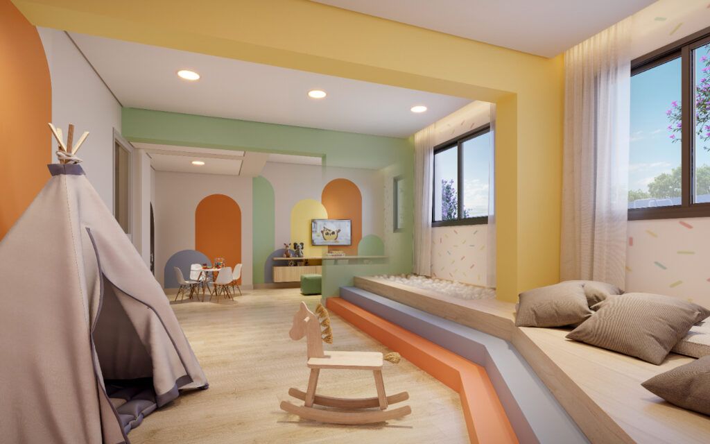 Modern Mooca, brinquedoteca com cabana e área de recreação