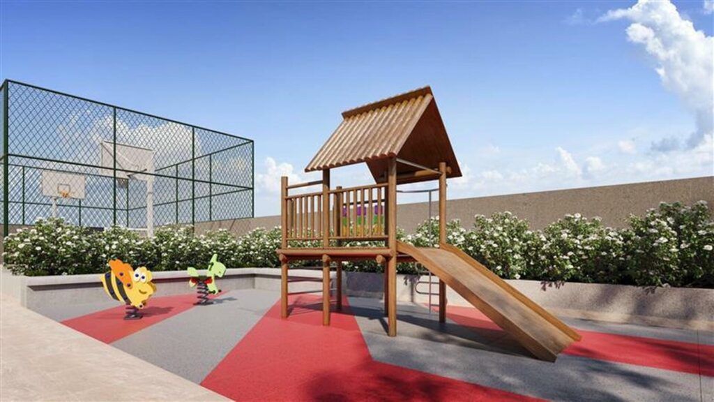 Lumi Sphere Vila Matilde, playground com casinha de madeira e escorregador