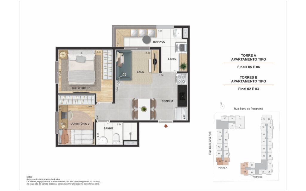 Modern Mooca, planta de 2 dormitórios com terraço, opção 5