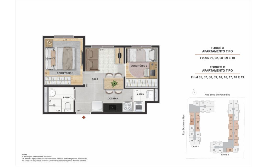 Modern Mooca, planta de 2 dormitórios com terraço, opção 6