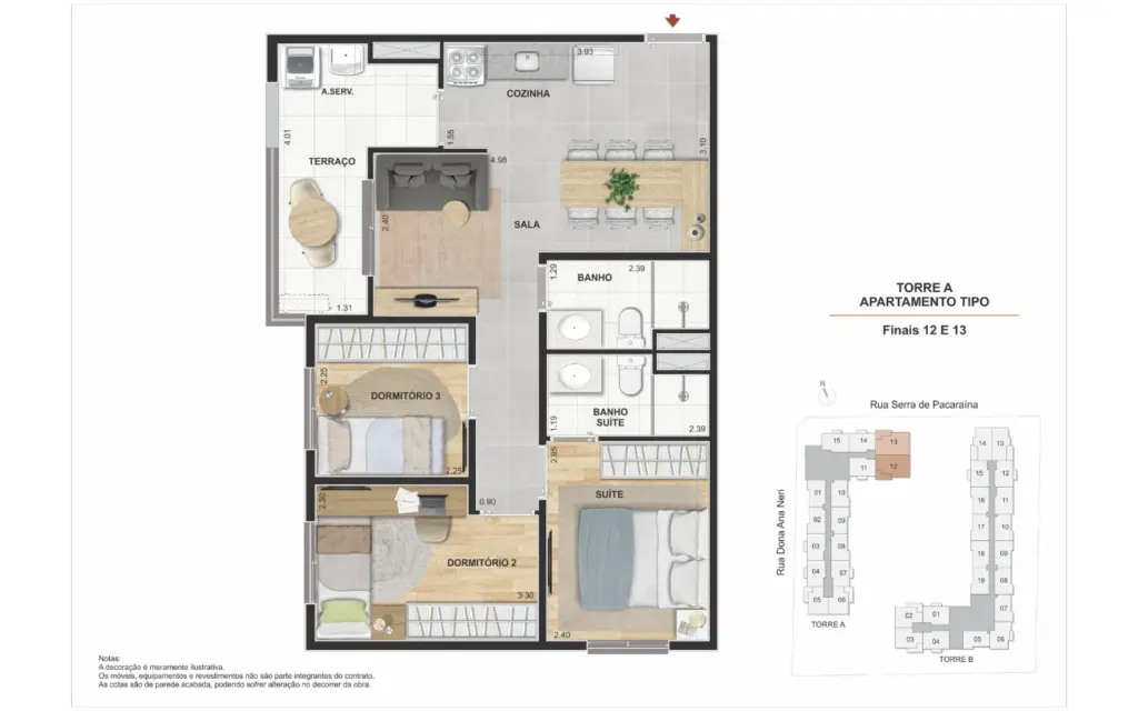 Modern Mooca, planta de 3 dormitórios com suíte e terraço, opção 4