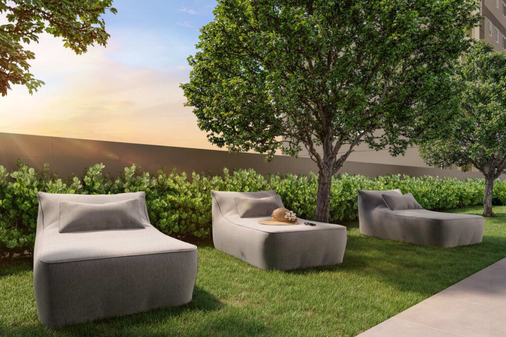 Vivaz Selection Santo Amaro, jardim com espreguiçadeiras e paisagismo