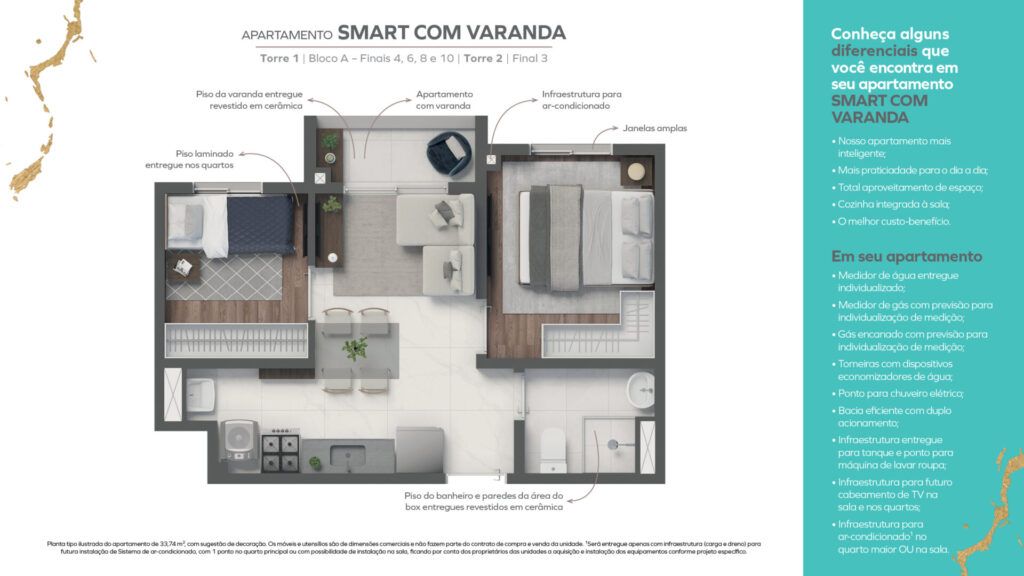 Vivaz Selection Santo Amaro, planta do apartamento Smart com varanda