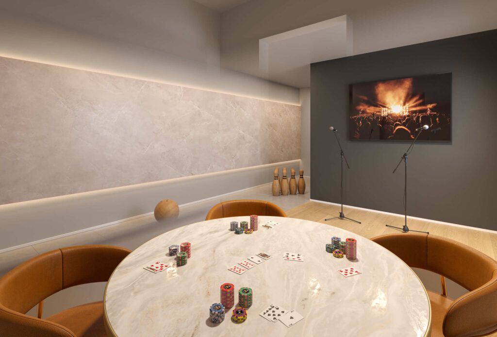 Vivaz Selection Santo Amaro, sala de jogos com mesa de carteado e lareira
