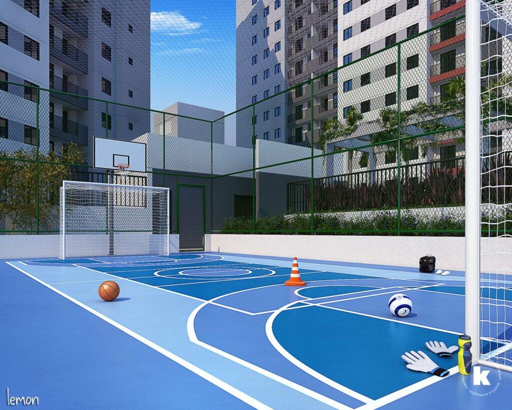 Gran Kazzas Nações Unidas, quadra poliesportiva com traves e cestas de basquete