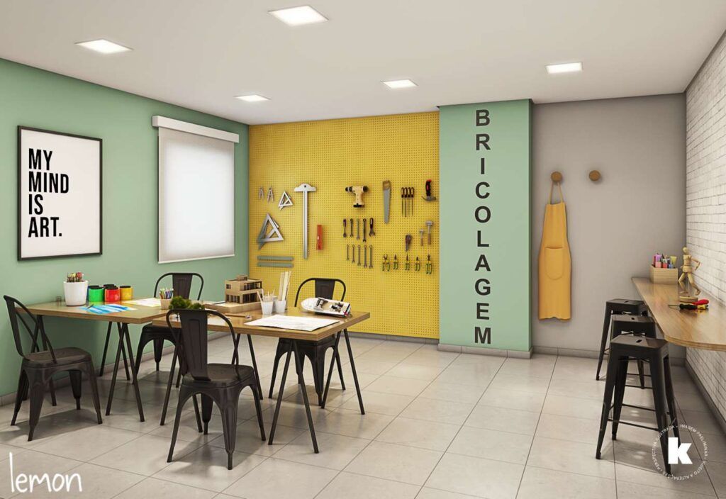 Gran Kazzas Nações Unidas, espaço de bricolagem com bancadas de trabalho