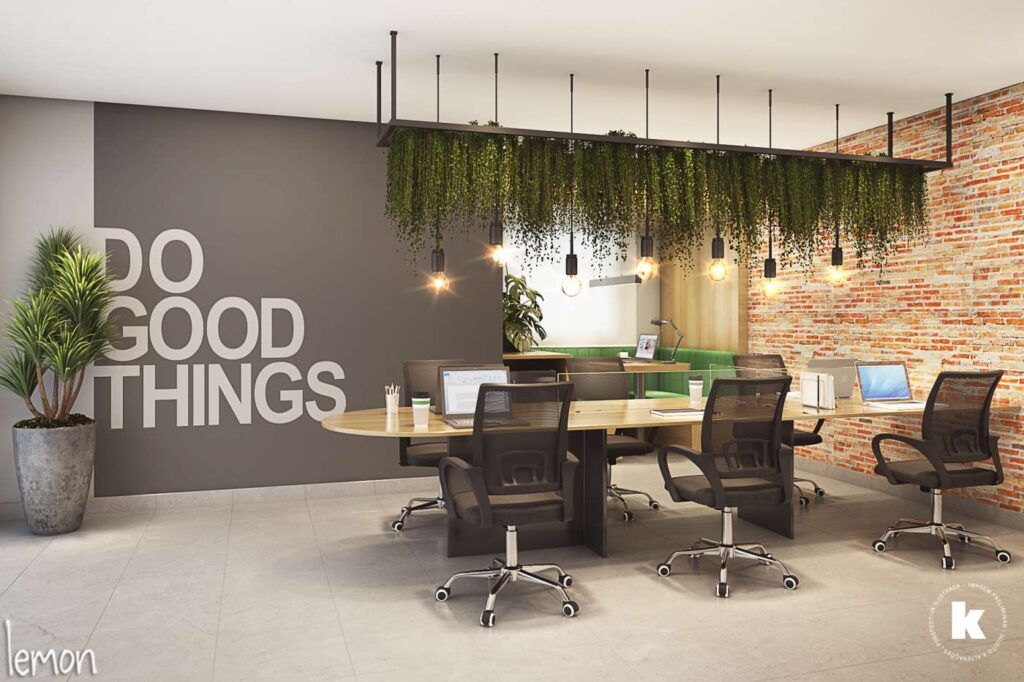 Gran Kazzas Nações Unidas, coworking com mesas de trabalho e paisagismo