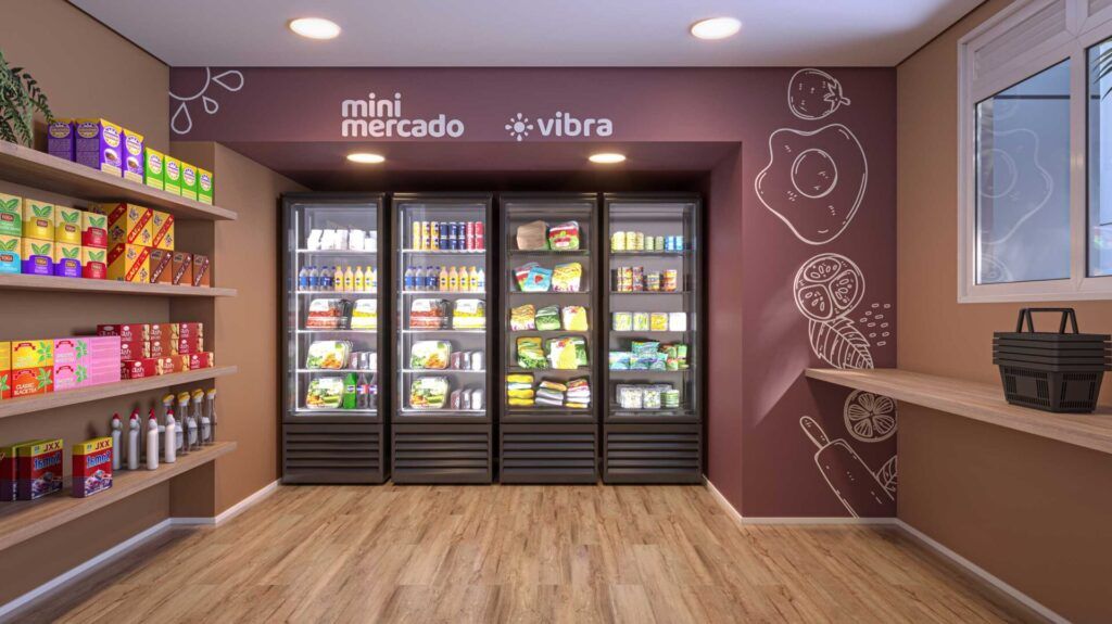 Vibra Estação Campo Limpo, minimercado autônomo com geladeiras e prateleiras