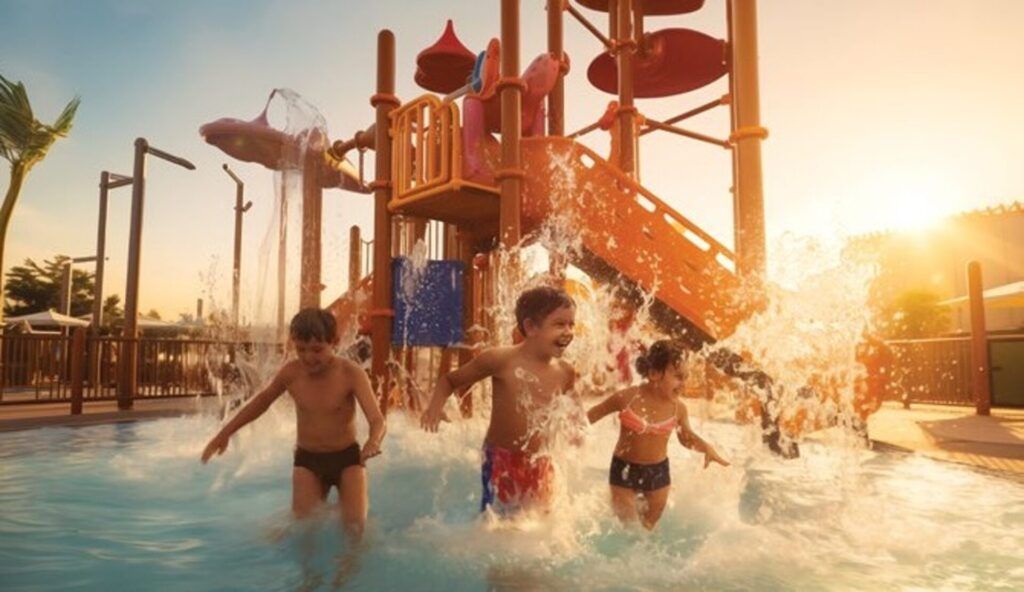 Crianças Brincando Na Piscina Infantil Do Hípica Alto Da Boa Vista, Empreendimento Da Lavvi Com Studios E Apartamentos De 21 A 69 M² Na Rua Antônio Bandeira, 271, Zona Sul De São Paulo.