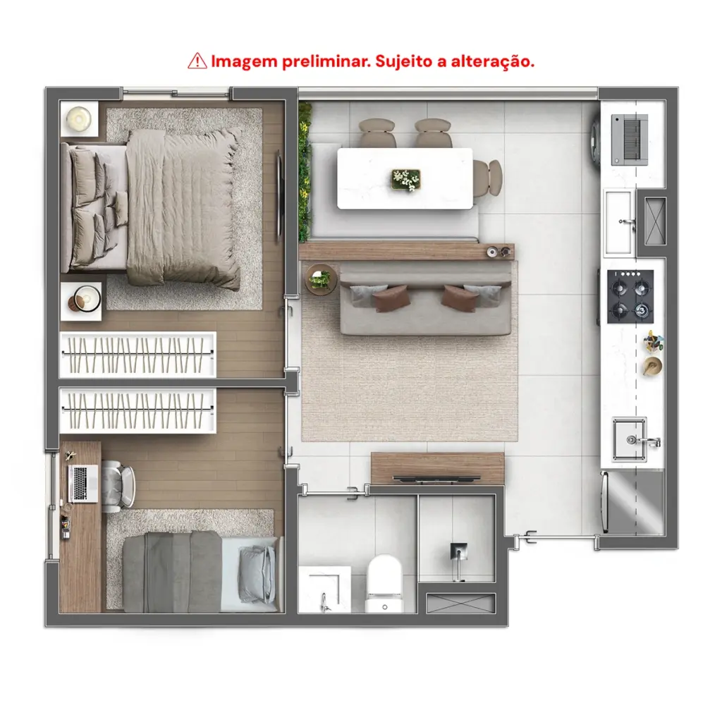 Bora Interlagos, planta de 2 dormitórios, opção 1