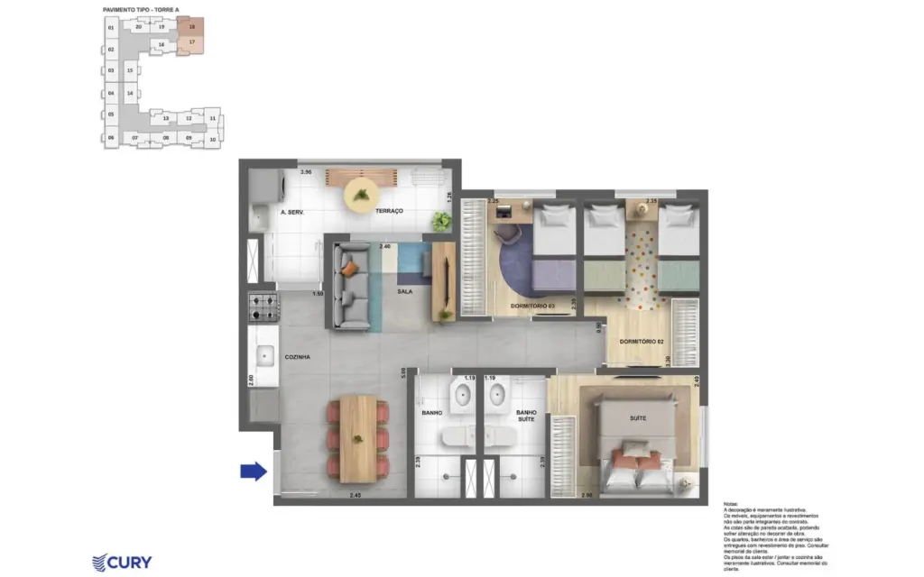 LIKE Campo Limpo, planta do apartamento, opção 1