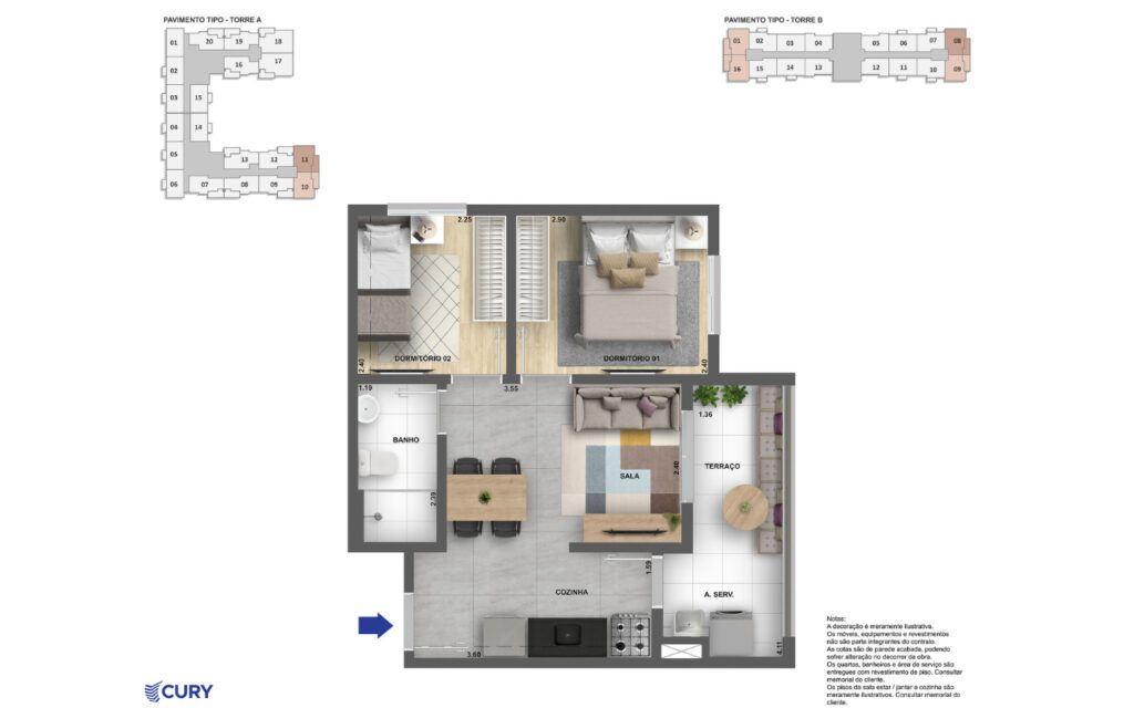 LIKE Campo Limpo, planta do apartamento, opção 3