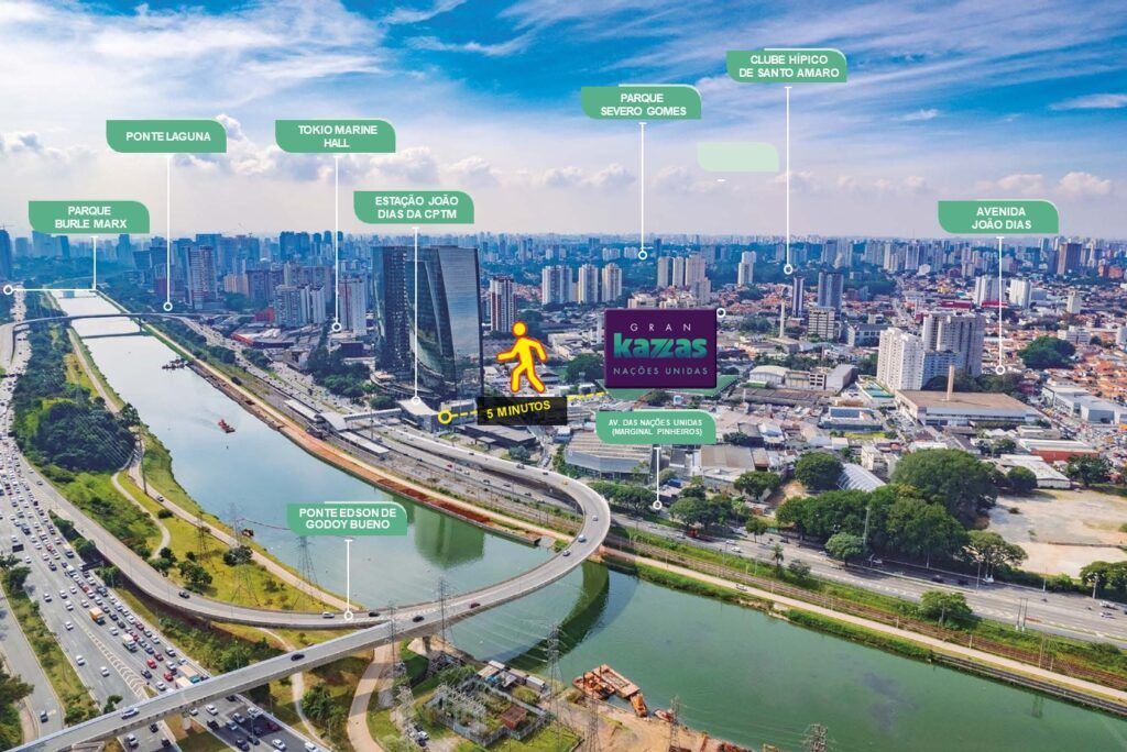 Gran Kazzas Nações Unidas, mapa do entorno com pontos de interesse
