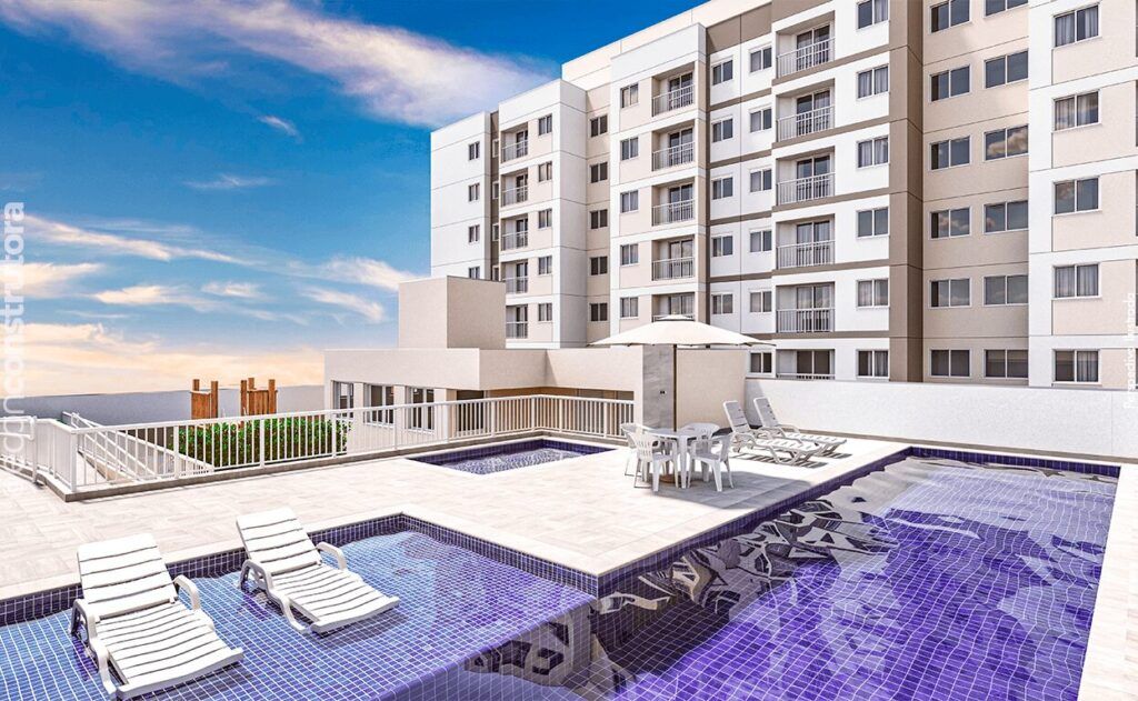 Fachada Do Liv Parque Do Carmo Da Econ Construtora, Em São Paulo, Com Torres Residenciais Modernas E Paisagismo Na Entrada – Empreendimento Minha Casa Minha Vida Na Zona Leste.