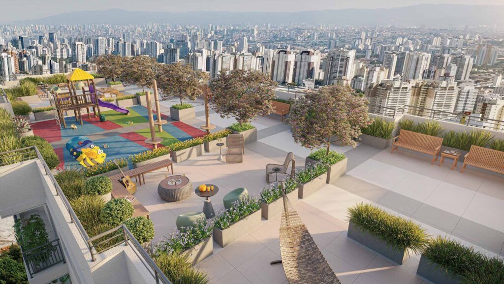 Novo Mundo Carrão, vista aérea da área de lazer no terraço
