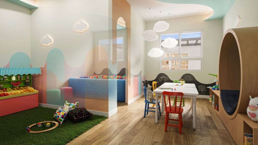 Auge Morumbi, brinquedoteca com mesa infantil e área de recreação