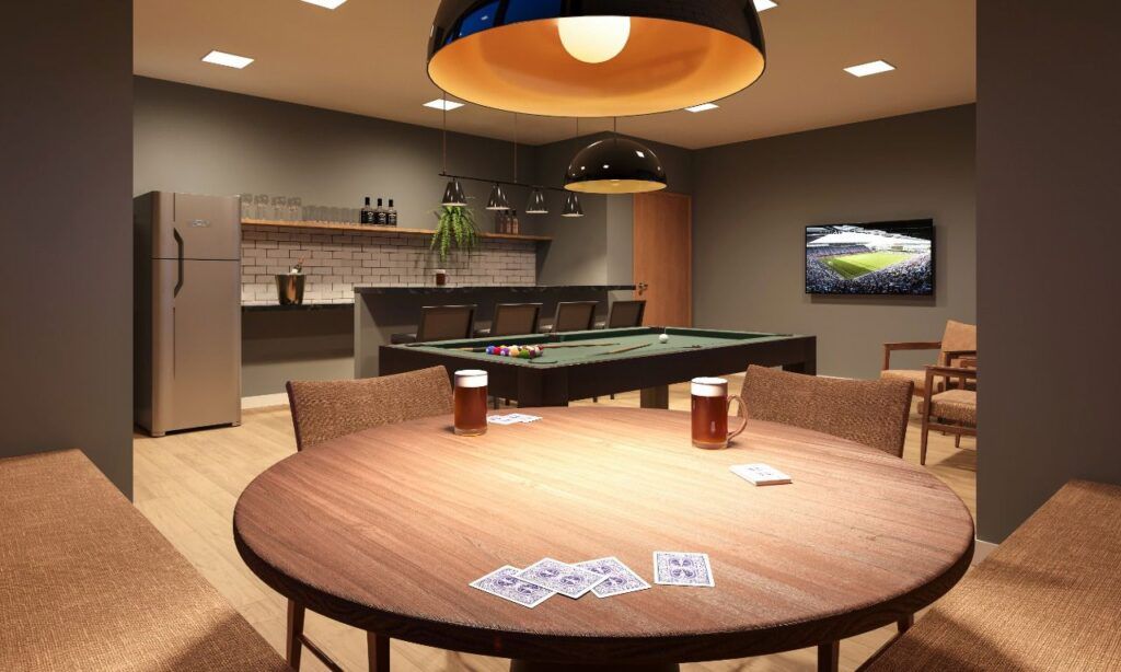 Auge Panamby, salão de jogos com mesa de sinuca e mesa de carteado