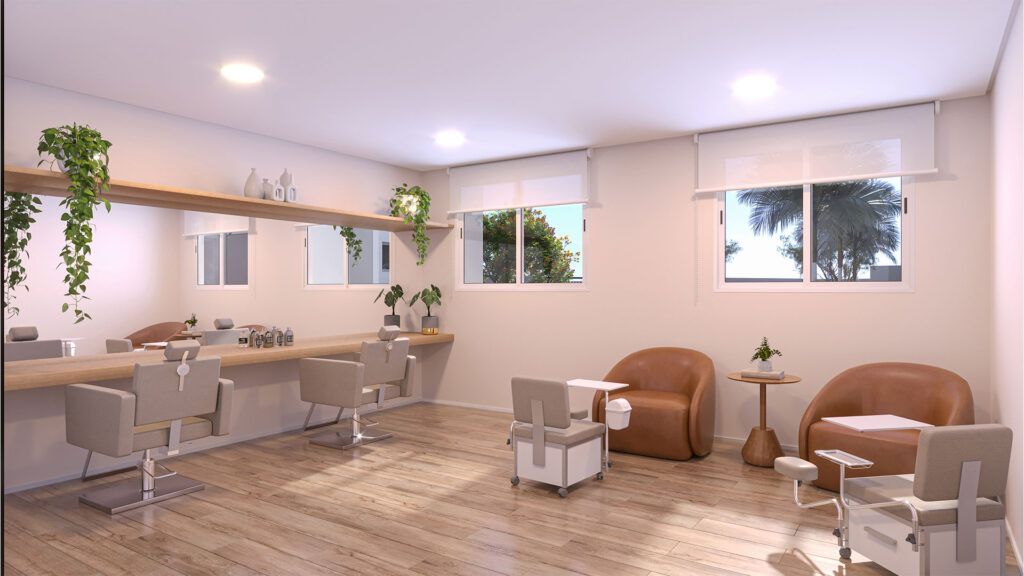Vibra Conselheiro Carrão, lounge de convívio com poltronas e paisagismo
