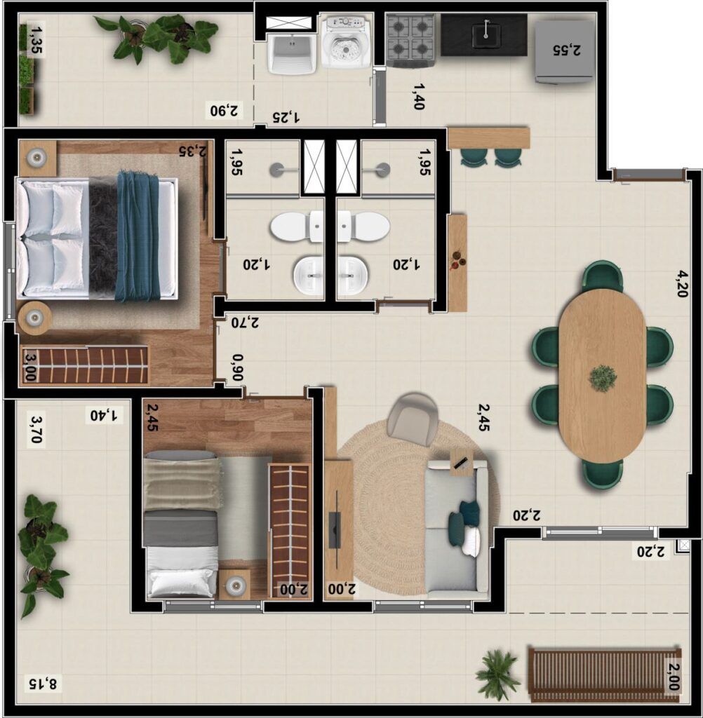 Auge Panamby, planta humanizada do apartamento