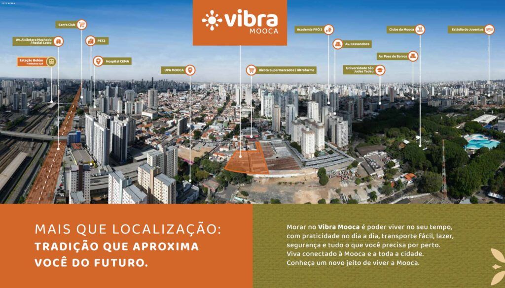 Vibra Mooca, peça de divulgação com a localização do empreendimento