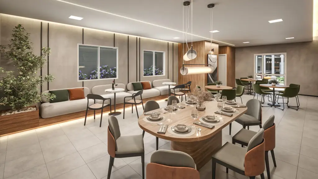 Brooklin Sky Home Tower, salão de festas com mesa posta
