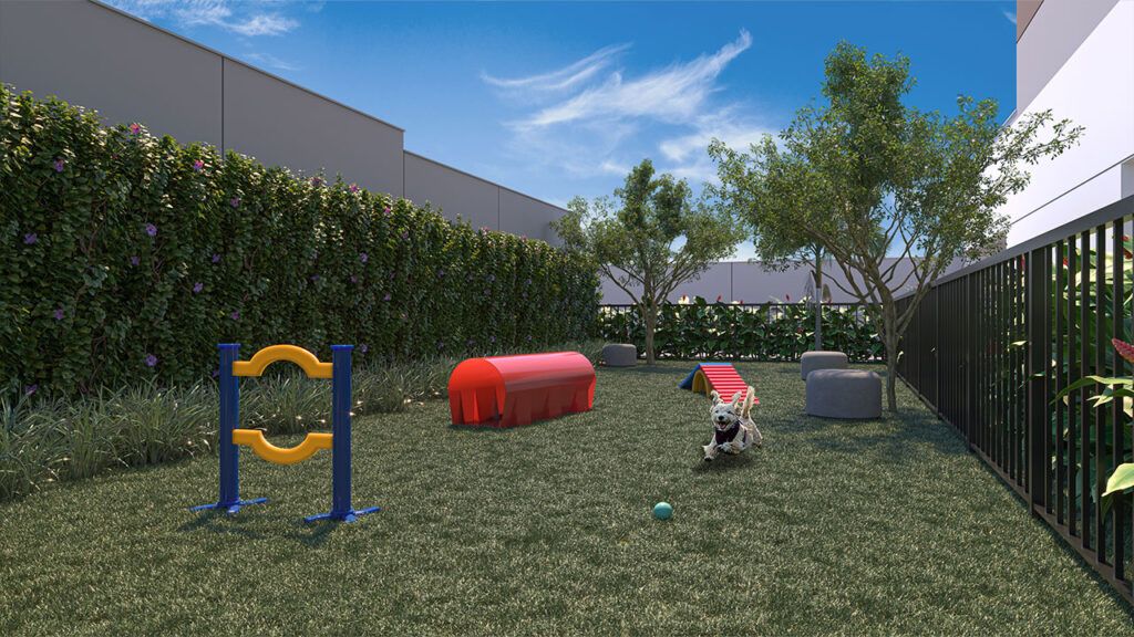 Vibra Mooca, espaço pet com brinquedos e gramado