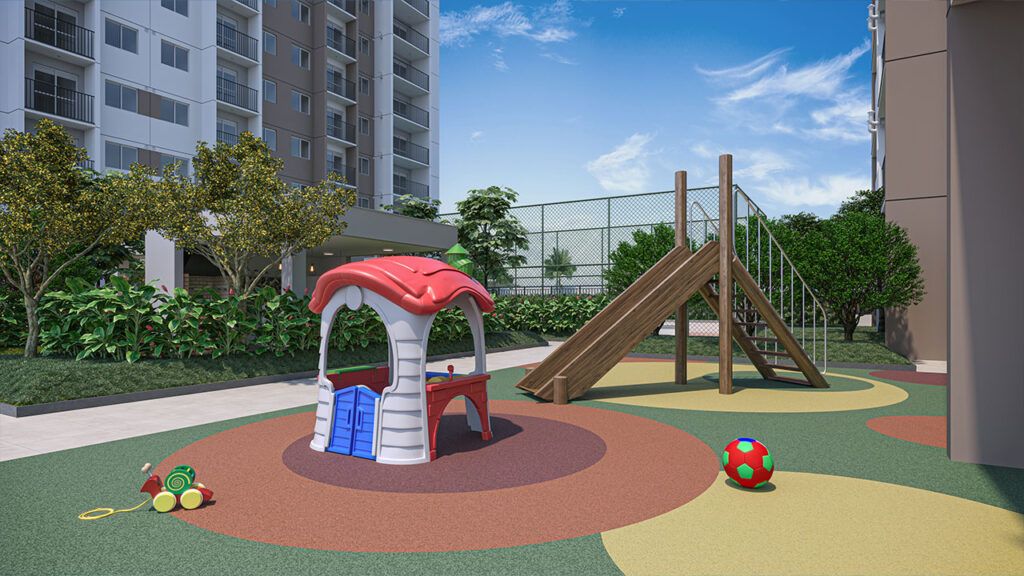 Vibra Mooca, playground com escorregador e piso emborrachado