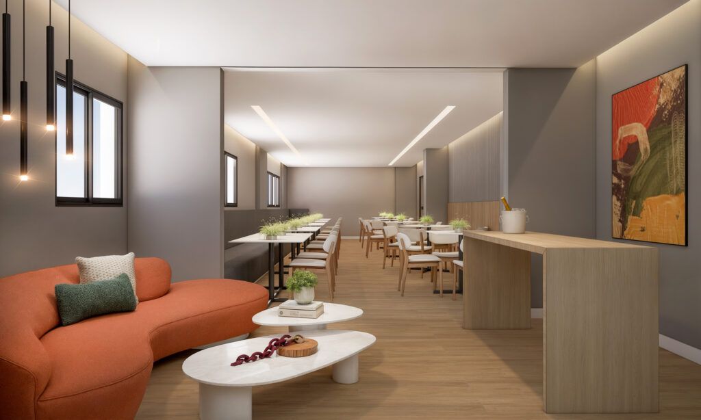 LYON Penha, lounge de convívio com sofá e poltronas