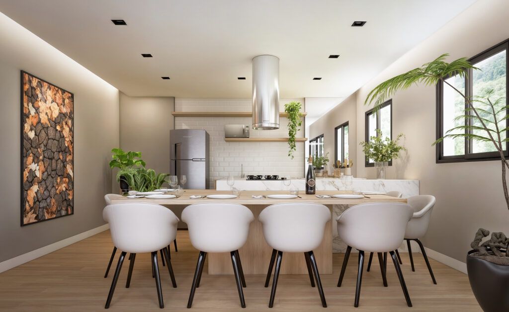 LYON Penha, espaço gourmet com bancada e banquetas