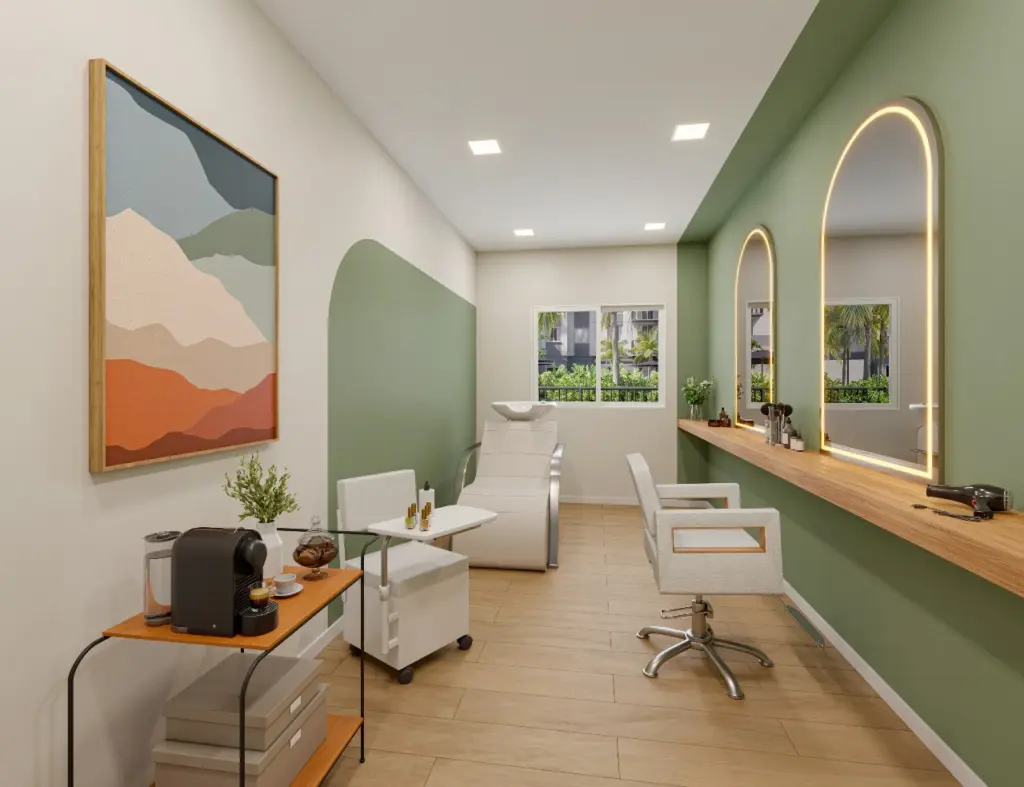 ELEV Anhaia Mello, coworking com bancada e área de estar