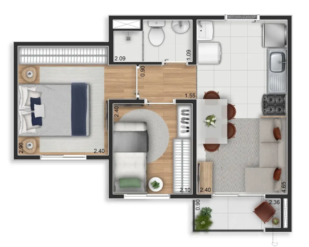 ELEV Anhaia Mello, planta de 2 dormitórios com terraço, foto 1