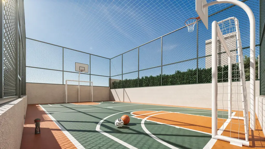 SPIN Zona Sul, quadra poliesportiva com cesta de basquete e trave
